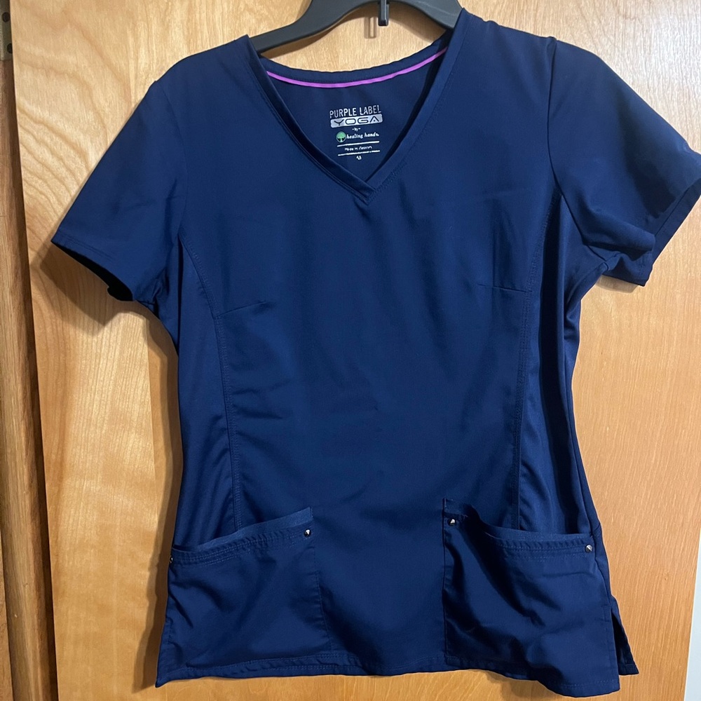 Healing Hands Purple Label Women's Juliet V-Neck Yoga Scrub Top Navy Medium